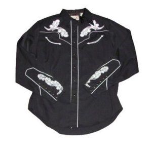 Roper Western Riding Shirt Men's Size Large Pearl Button Up Shirt Embroidered